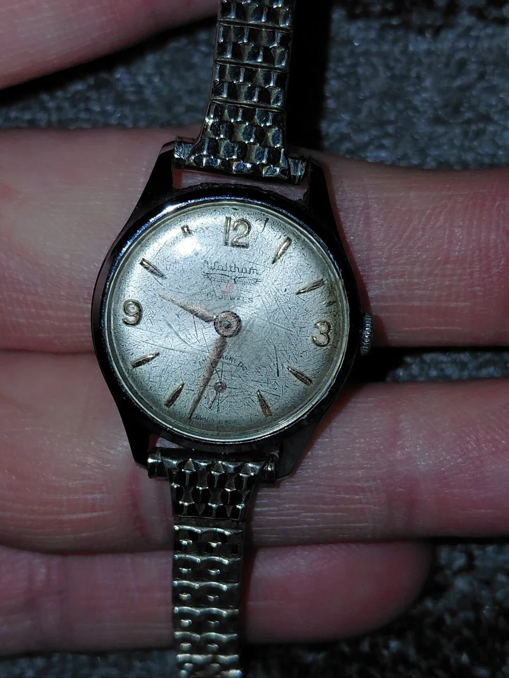 Vintage Waltham 17 Jewels Swiss Manual Wind Cocktail Watch Speidel Band CC